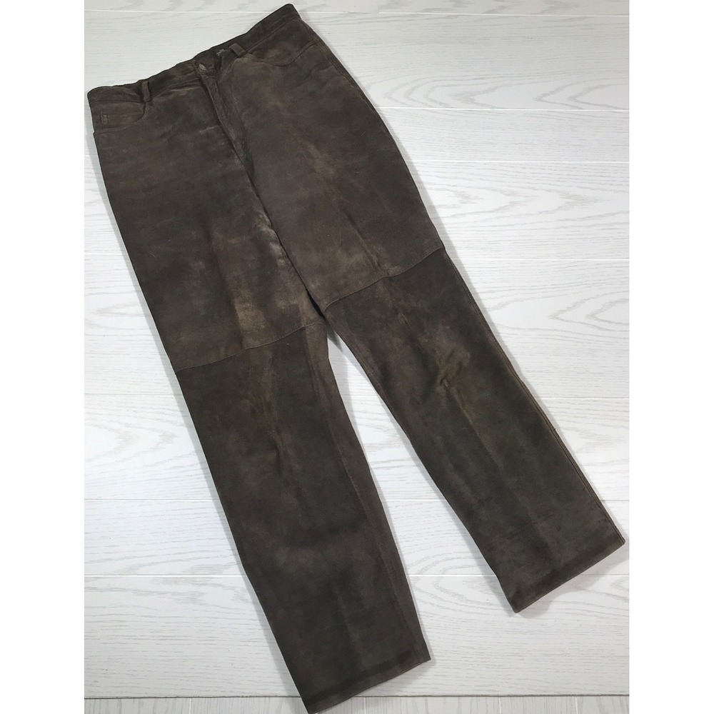 Vintage Suede Leather Pants Women 10 Rafaella Brown High Rise Goth Club Retro